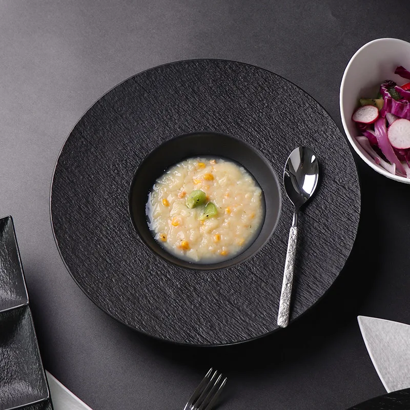Креативная матовая керамическая тарелка в европейском стиле, круглая паста, суп, домашняя посуда, обеденная тарелка
