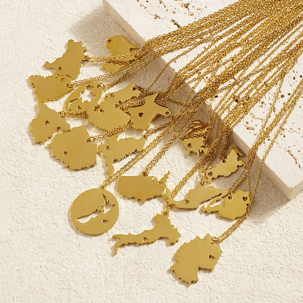Creative Gold Plated National City Map Pendant Necklace No Fade Stainless Steel Portugal Uk Necklace For Women Men Jewelry Gifts