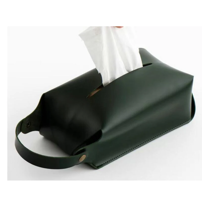 Factory Made Wholesale PU Leather Tissue Box Cover With Detachable Handle Hanging Paper Tissue Mask Box Holder For Car