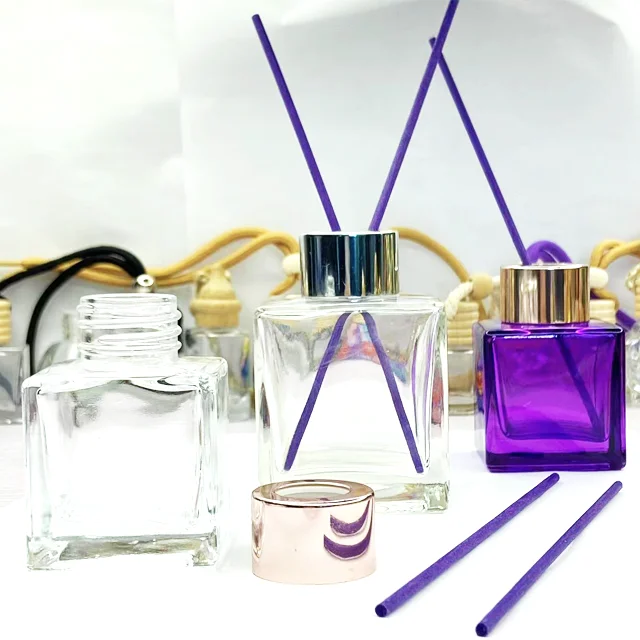 Luxury 50ml 100ml200ml Square Glass Aroma Diffuser Bottle  with cap