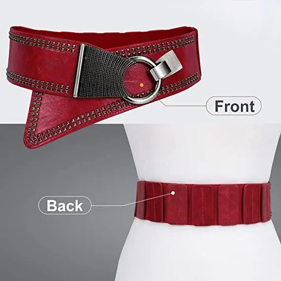 Новый женский ультра широкий пояс женский модный винтажный широкий эластичный пояс для платьев с заклепками в стиле ретро эластичный пояс