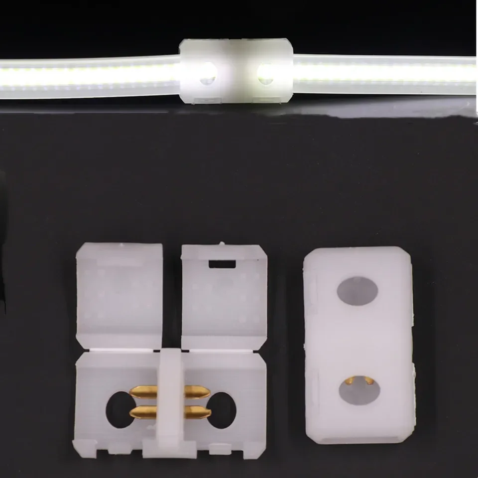 2-pin middle connector designed for 220V COB strip light featuring I-shape solderless clips as an accessory for LED strip lights