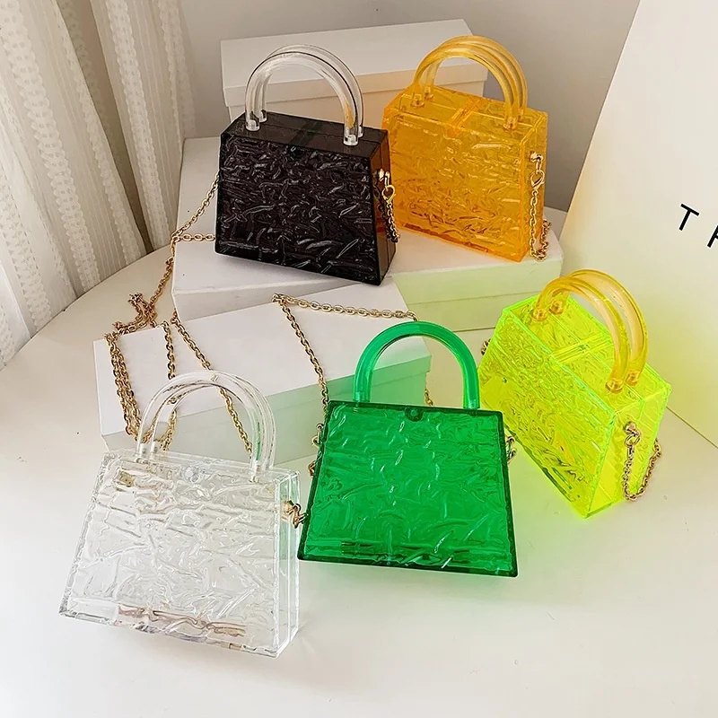 
Latest Plastic Trapezoid Ripple Ice Crack Pattern Acrylic Mini Bag Transparent Crossbody Party Purse 