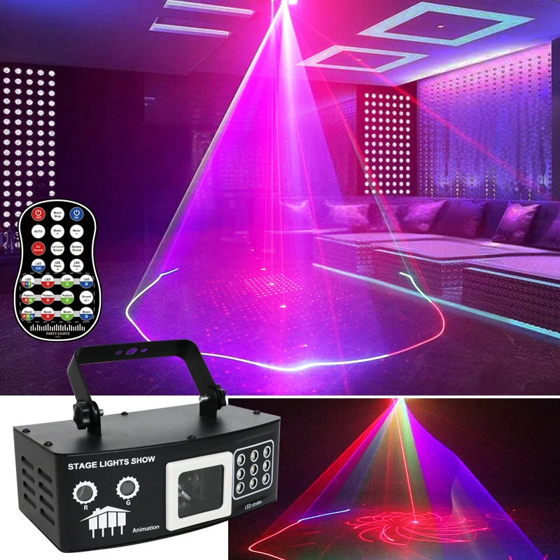 4-in-1 3D Animated Laser Projector 9-LED Par Lamps with UV Effects Remote Sound & DMX Control for DJ Disco Parties Bars & Clubs