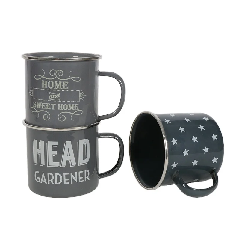 Wholesale Steel Enamelware Custom Logo Retro Enamel Camping Cup Coffee Mugs Sublimation Enamel Mugs