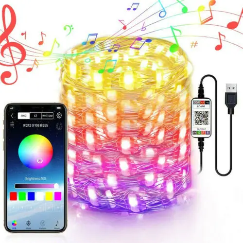 USB гирляндой умная цветная (RGB) светодиодная линейная гирлянда с дистанционным управлением синхронизация музыки APP управление на рождественскую елку