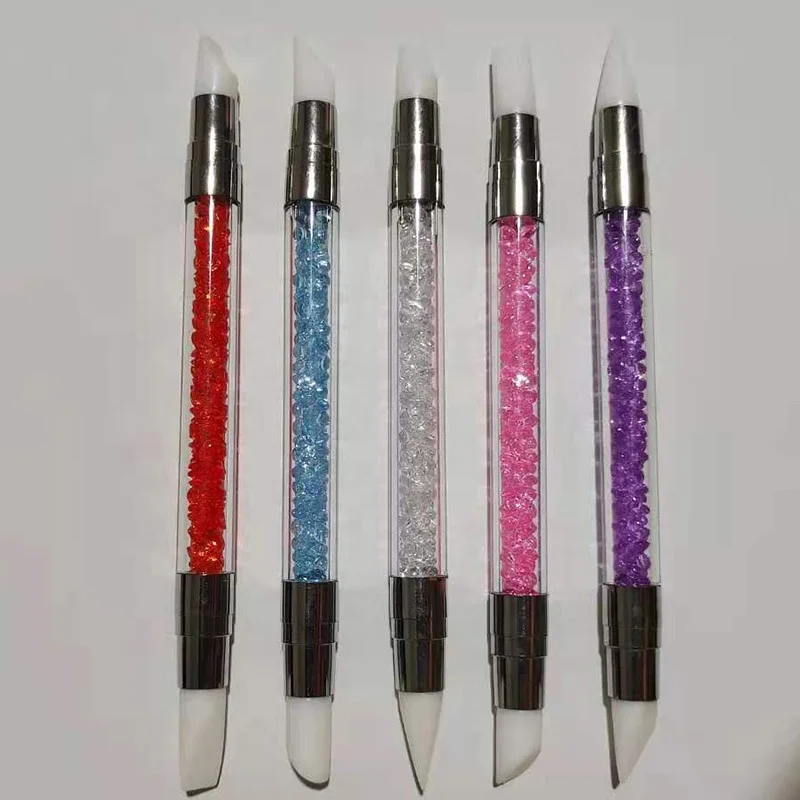 Wholesale two-headed dual tipped nail art silicone pen acrylic rhinestone handle carving brushes sculpture pen