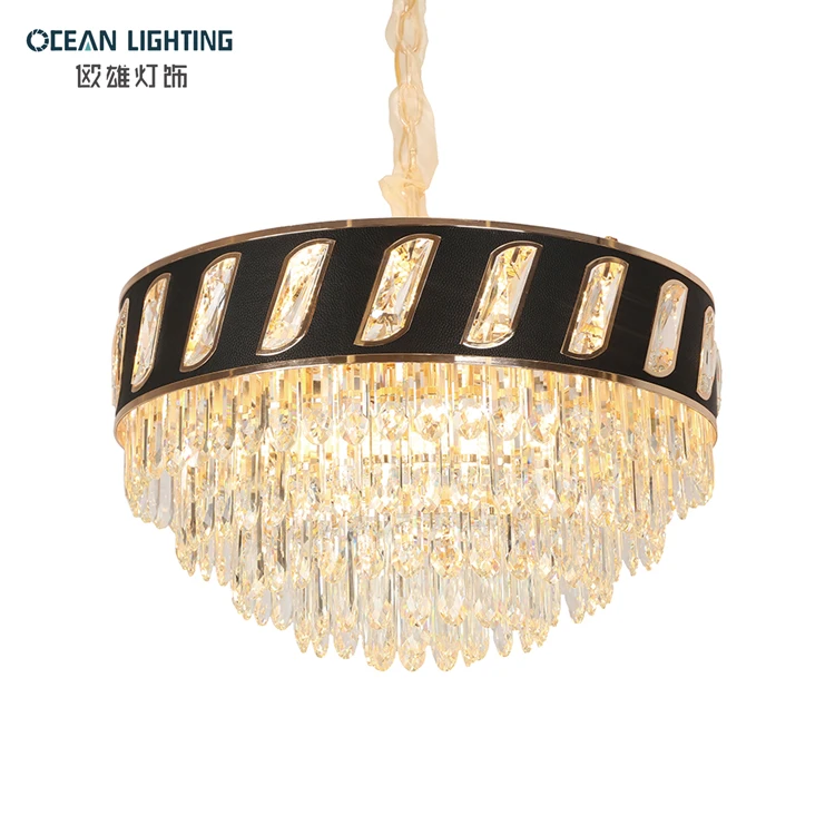 Nordic Hotel Hanging Lamp Lights Iron Round LED Modern Black Decorative Pendant Light Luxury Crystal Chandelier