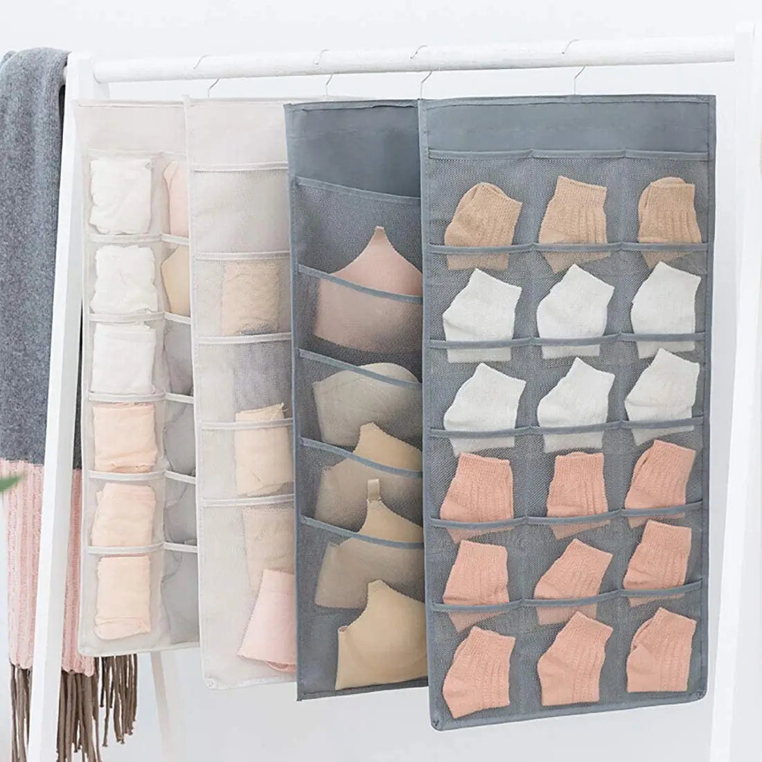 Factory Custom 30 Pocket Oxford Cloth Space Saver Dual Sided Closet Hanging Organizer for Bra Underwear