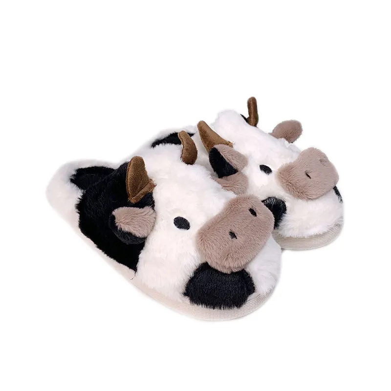 Comfortable Thick-Soled Cow Print Cotton Slippers with Unique Animal Design Soft PVC/EVA Plush Insole for Home Use Summer Winter