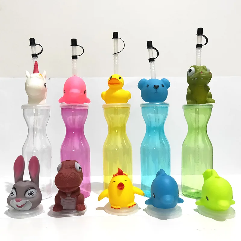 Custom 16oz Dinosaur Shark Fruit Mermaid Animal Toy Head Novelty Yard Cups Drinking Slush With Straw