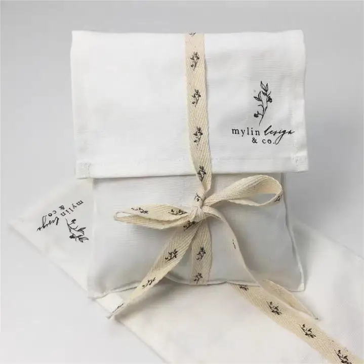 Custom Logo Printed Cotton Canvas Envelope Dust Pouch For Cloth Handbag Packing Natural Flap Canvas Gift Dust Bag