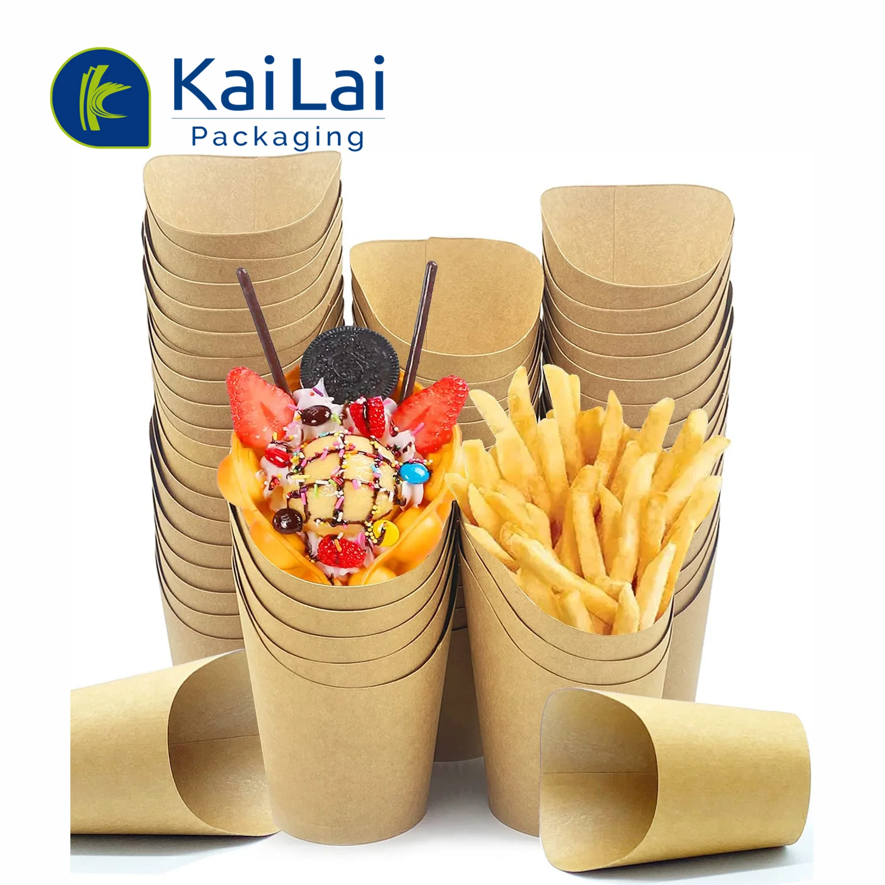 Take Away Kraft Paper Recyclable Custom Logo Fast Food Packaging Boxes Takeout Delivery Potato French Fries Scoop Paper Cup