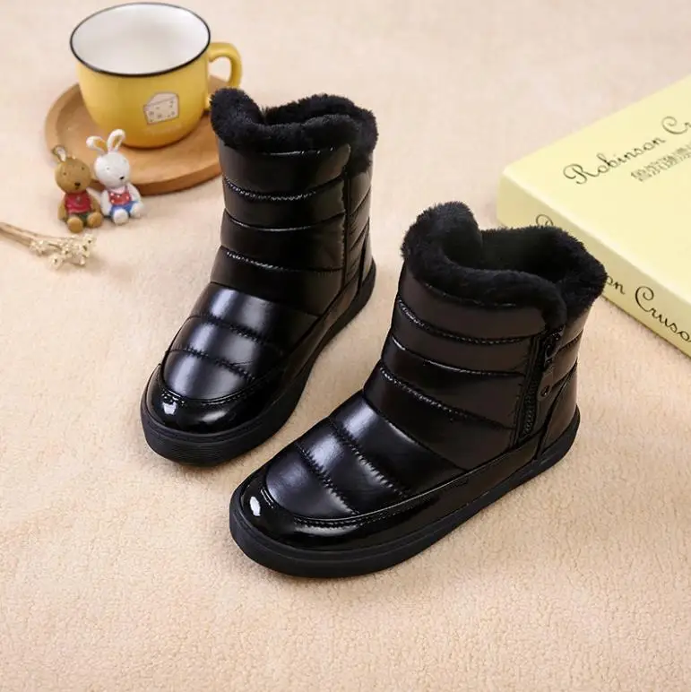 Winter plush keep warm kid shoes PU good quality upper children shoes antiskid cotton snow boot unisex High shoes