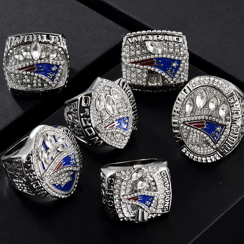Wholesale Customized New England Patriots 2001 2003 2004 2014 2016 2018 American Football Championship Glitter Ring
