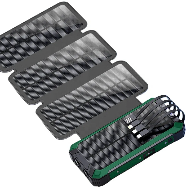 Wireless camping solar cell power bank 20000mah energy solar charger foldable solar panels built in cables without battery