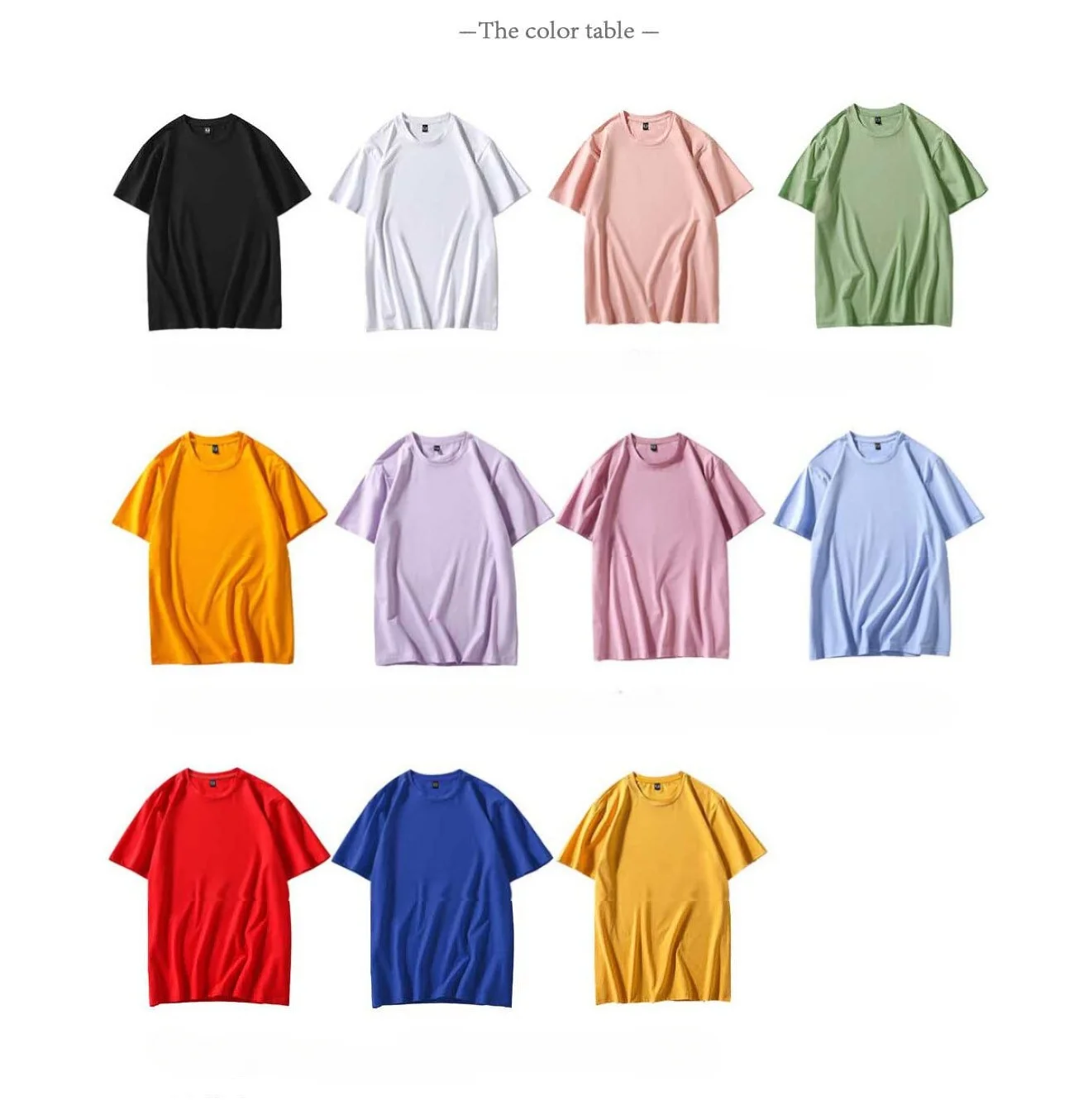 180g ice porcelain cotton short sleeve loose T shirt round collar pure color bottoming shirt printed logo embroidery logo