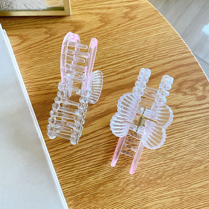 HONEY FLOWER Korean Style Rhine-diamond Pearl Love-heart Bowknot Shape 9cm Size Transparent Half Candy Color Hair Claw Clip