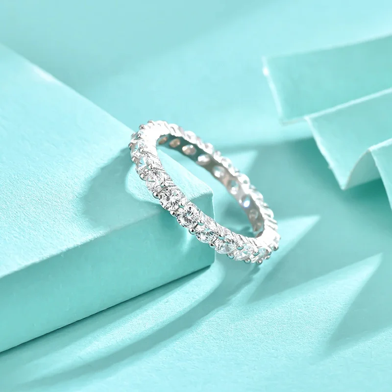 2022 silver cz eternity ring pave 3mm cubic zirconia engagement band 925 sterling silver round cut cubic zircon ring