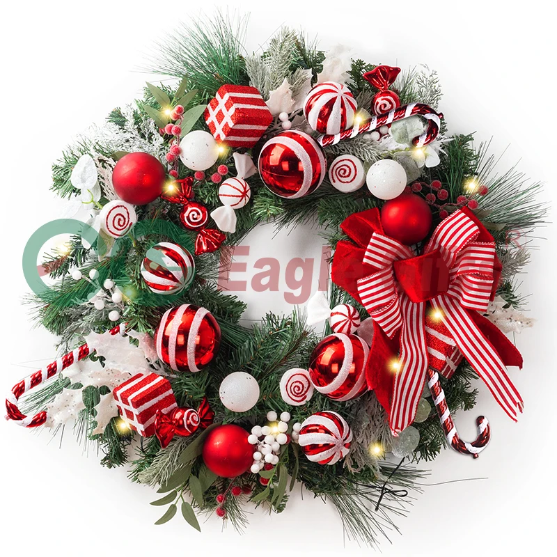 EAGLEGIFTS Simulation Flower Plants Garland Wire Mesh Ribbon Artificial Wreath for Christmas Thanksgiving Door Decoration