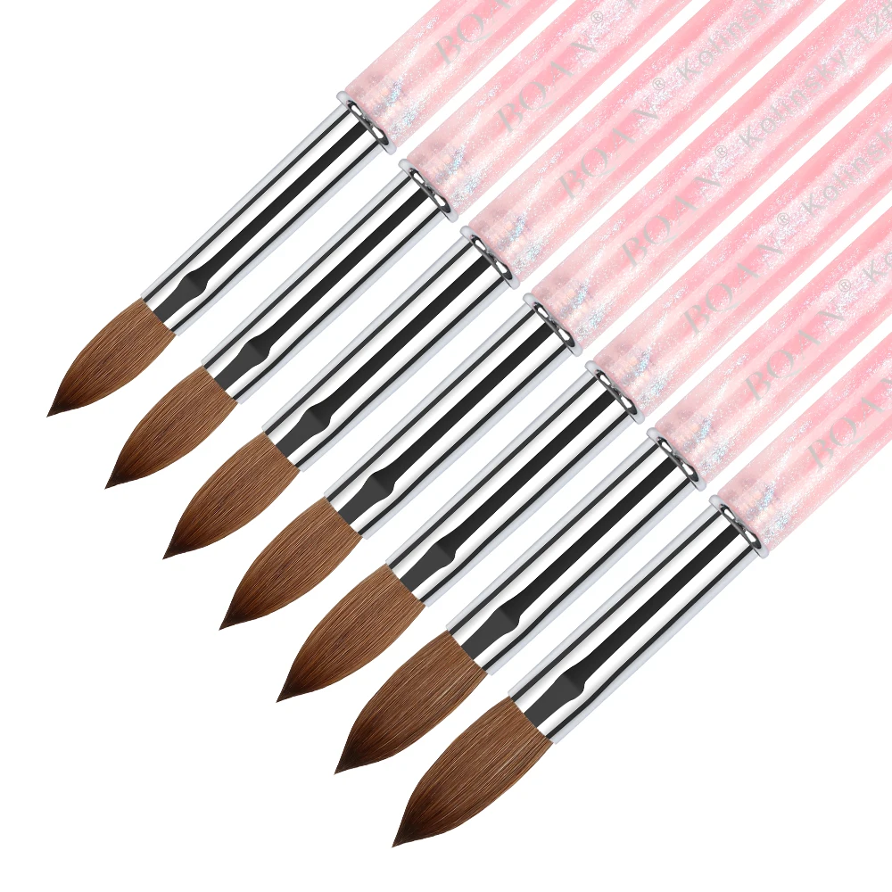 Factory Custom Logo Metal Acrylic Handle Acrylic Brush Pink Gradient Color 100% Pure Kolinsky Nail Art Brush Set