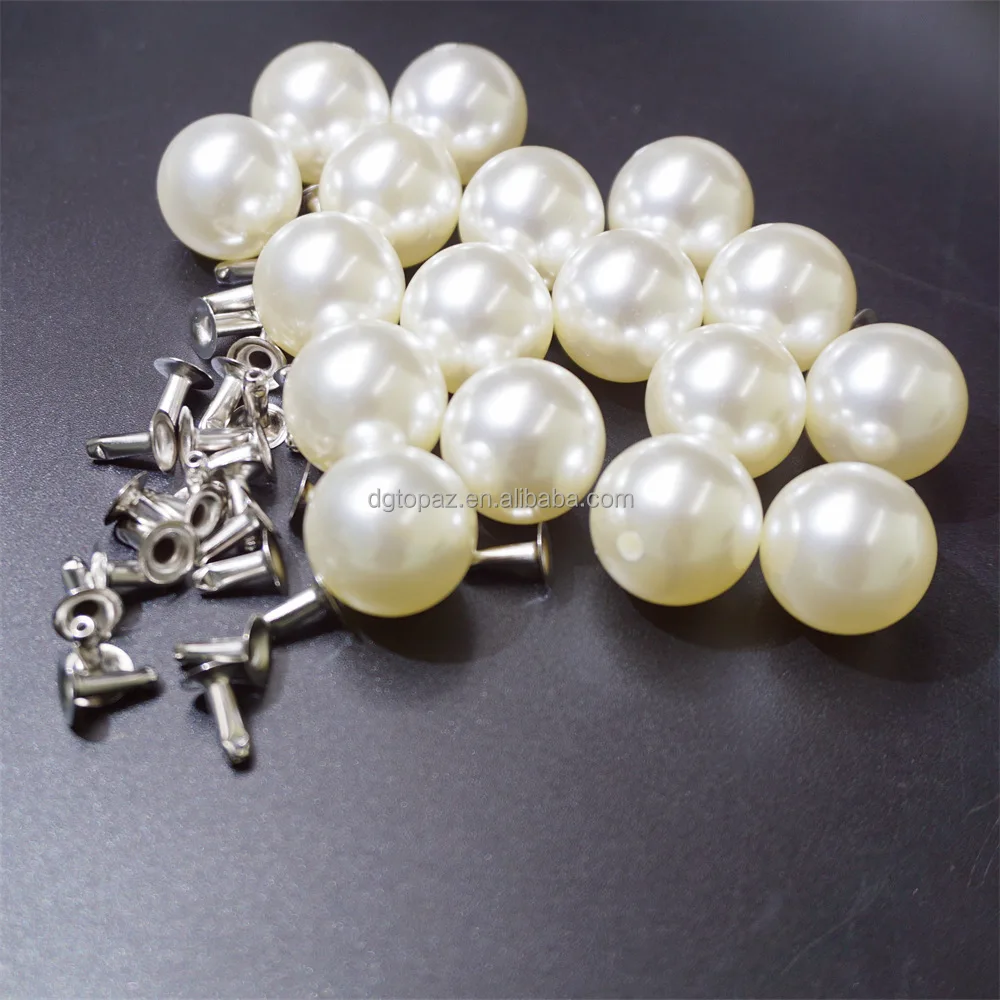 6mm Handmade Accessories Hand Press Pearl Rivets Round Acrylic Pearl Beads Rivet Spikes for Wedding veil