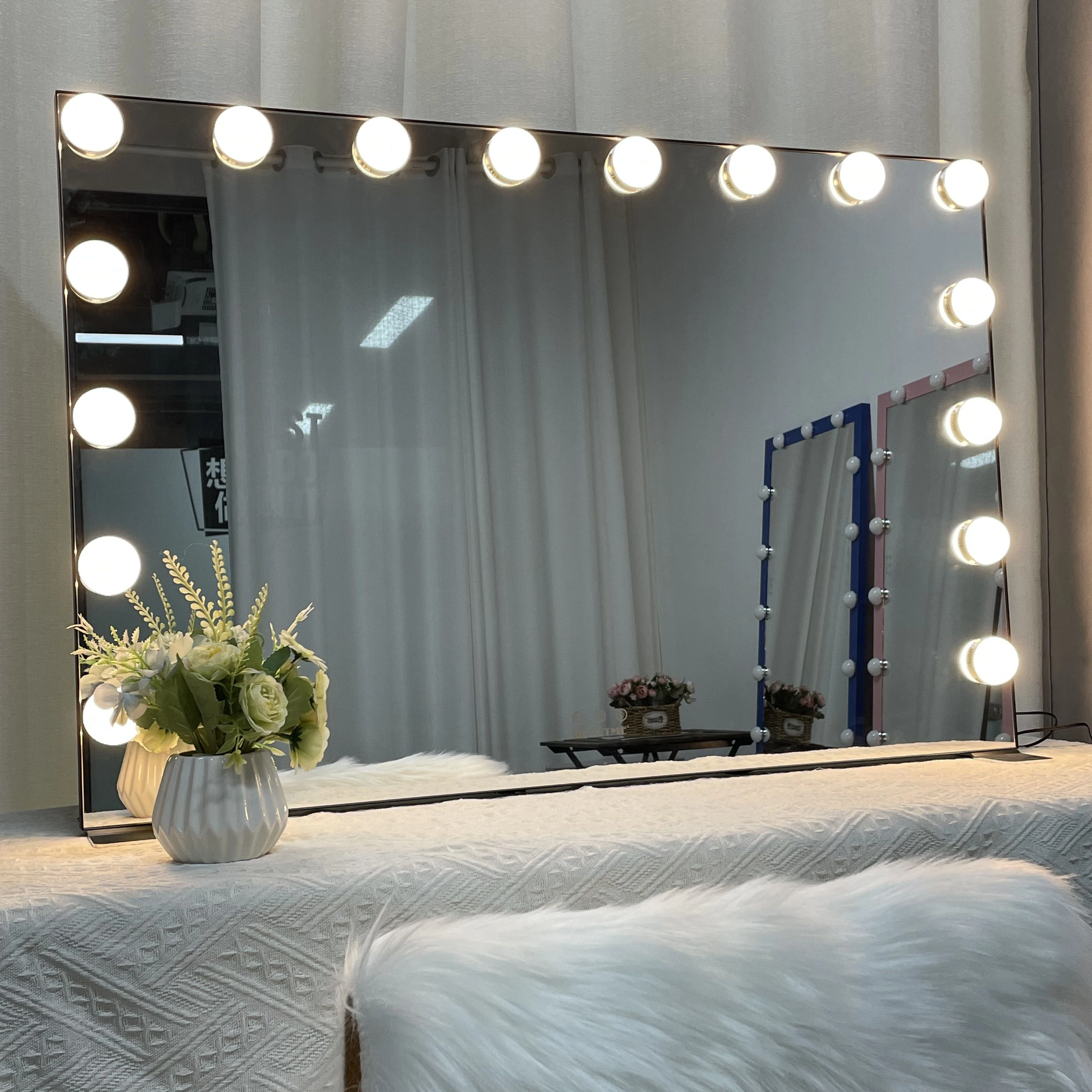 Настольное большое косметическое зеркало в голливудском стиле со светодиодной подсветкой для туалетного столика