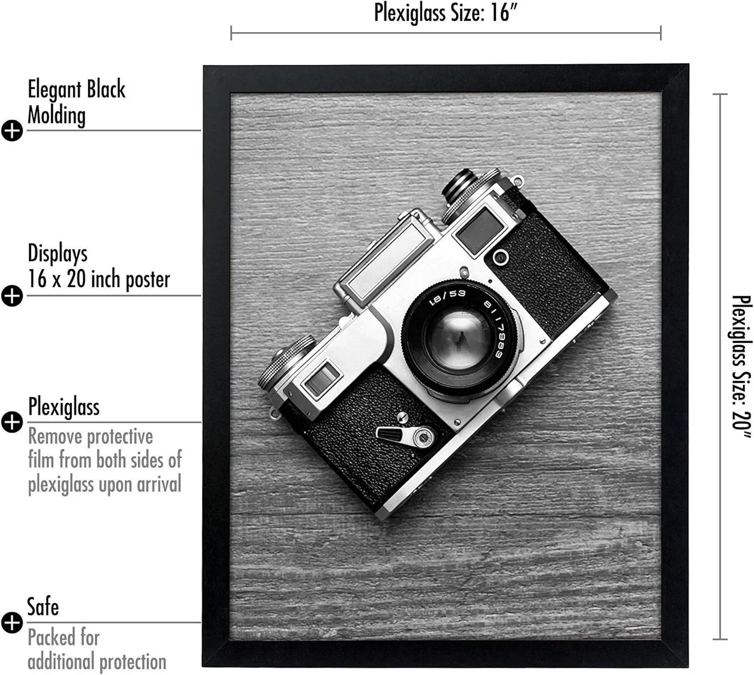 Classic Natural Black Woodgrain 16x20 HD Acrylic Gallery Photo Picture Art Prints artwark Wall Hanging Home bar studio decor