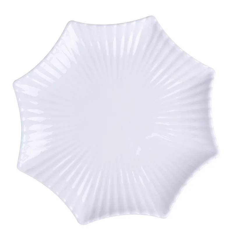 Savall HoReCa White ceramic tableware hot dishes Octagonal lotus leaf shape plate dishes  hotel restaurant creative