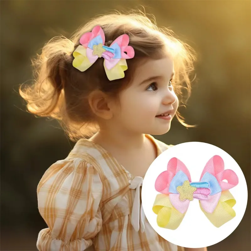 YiYuan Cute Rainbow Star Hair Bows Alligator Layer Clips for Child Hair Accessories for kids Hair Pins Barrettes Factory Price