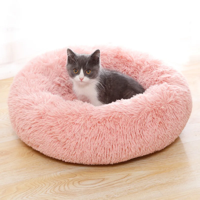 Best Selling Good Price Plush Cat Bed Wholesale Round Luxury Pink Pet Bed Donut