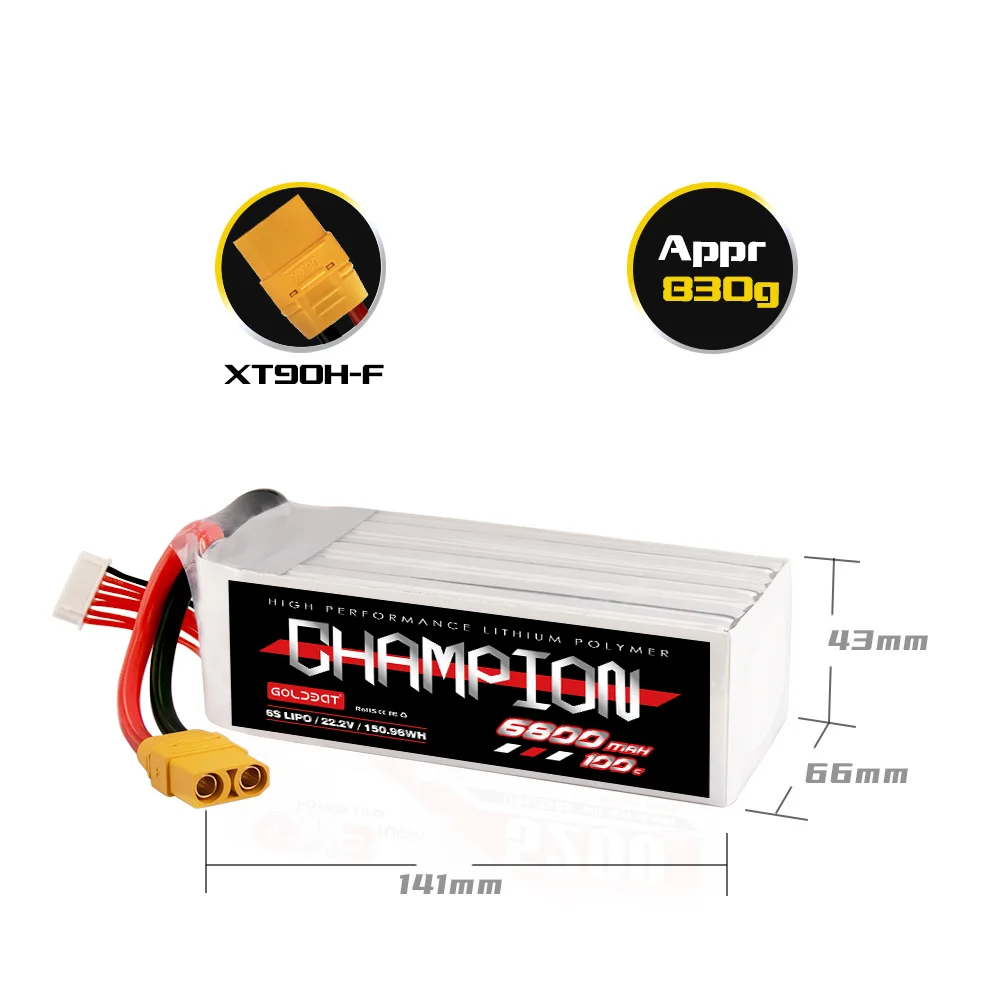 CHAMPION Factory Price OEM/ODM 6800mAh 100C 6S 22.2V Rechargeable Lithium Battery Pack  with Mini Odamiya Connector for airsoft