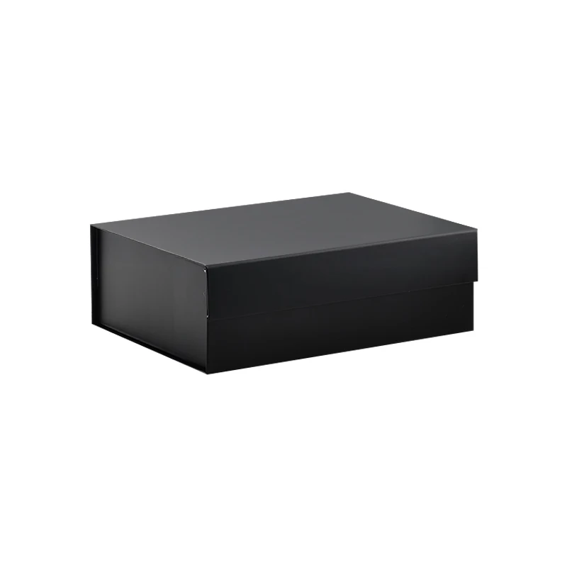 In stock low MOQ black color rigid flat magnetic folding gift box for gift pack