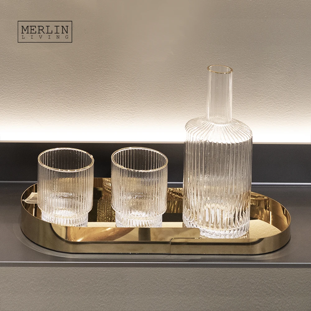 Merlin Living Unique Vintage Ribbed Juice Cocktail Whiskey Glass Liquor Decanter Nordic Wedding Party Birthdays for Home Decor