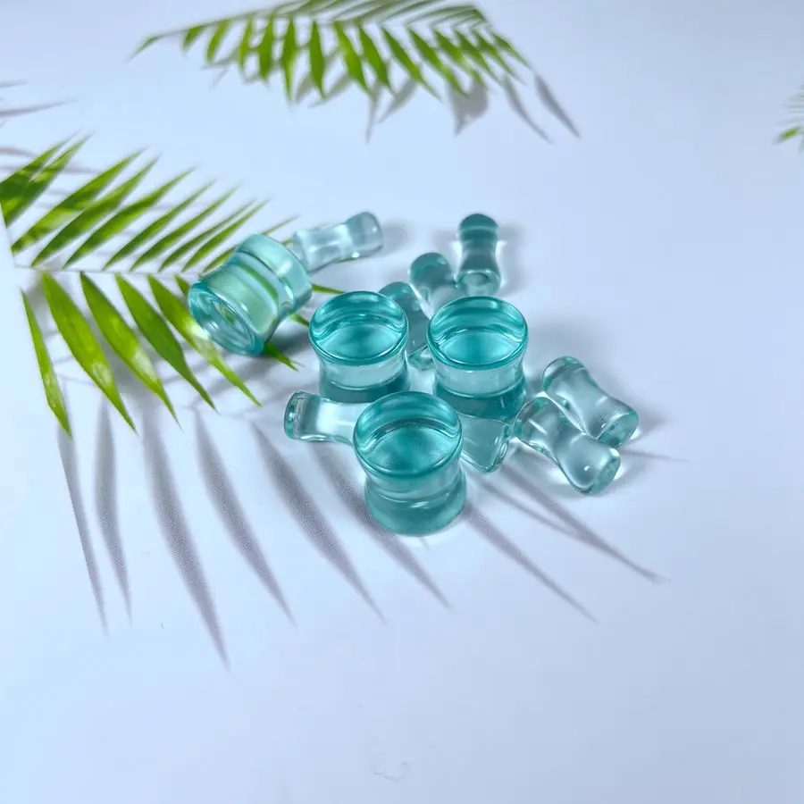 Ear Expander Ear Piercing Mint Green Glass Double Flared Plug Saddle Plug Ear Expander Body Piercing Jewelry