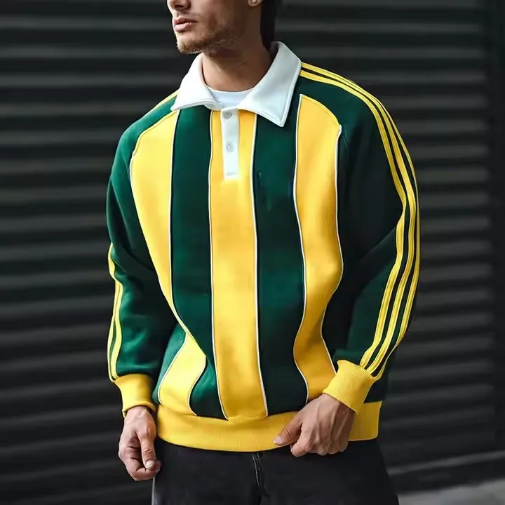Wholesale Custom Logo Striped Rugby Polo Shirt Breathable Cotton Long Sleeve T Shirt For Men