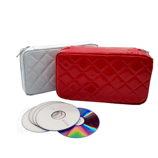 96 Capacity Patent Leather DVD Case Double Zipper Soft Disc Storage Bag Waterproof Protective CD Holder for Home Car Travel