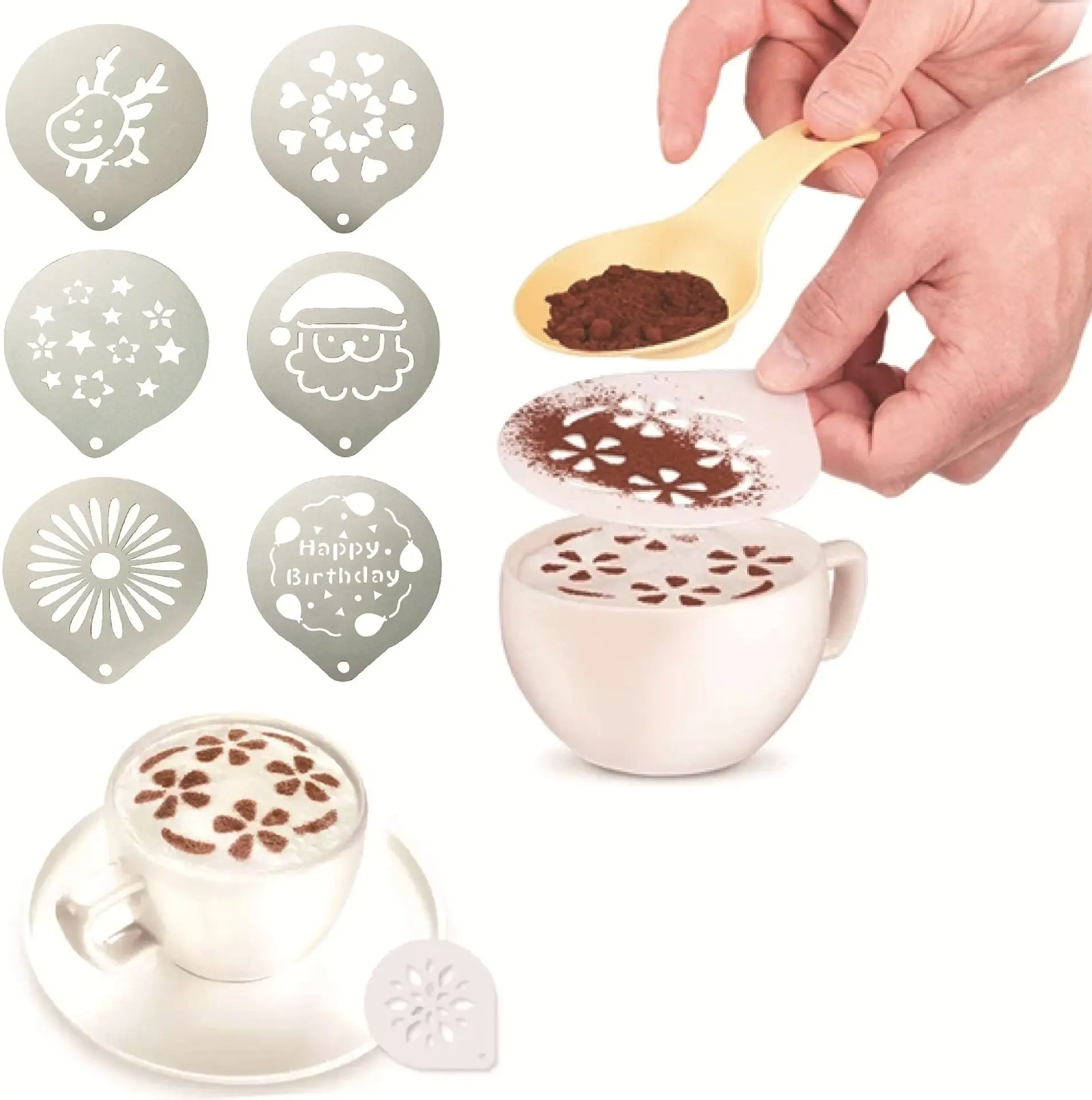 
Stainless steel garland mold fancy coffee printing thickened milk foam spray pattern template 