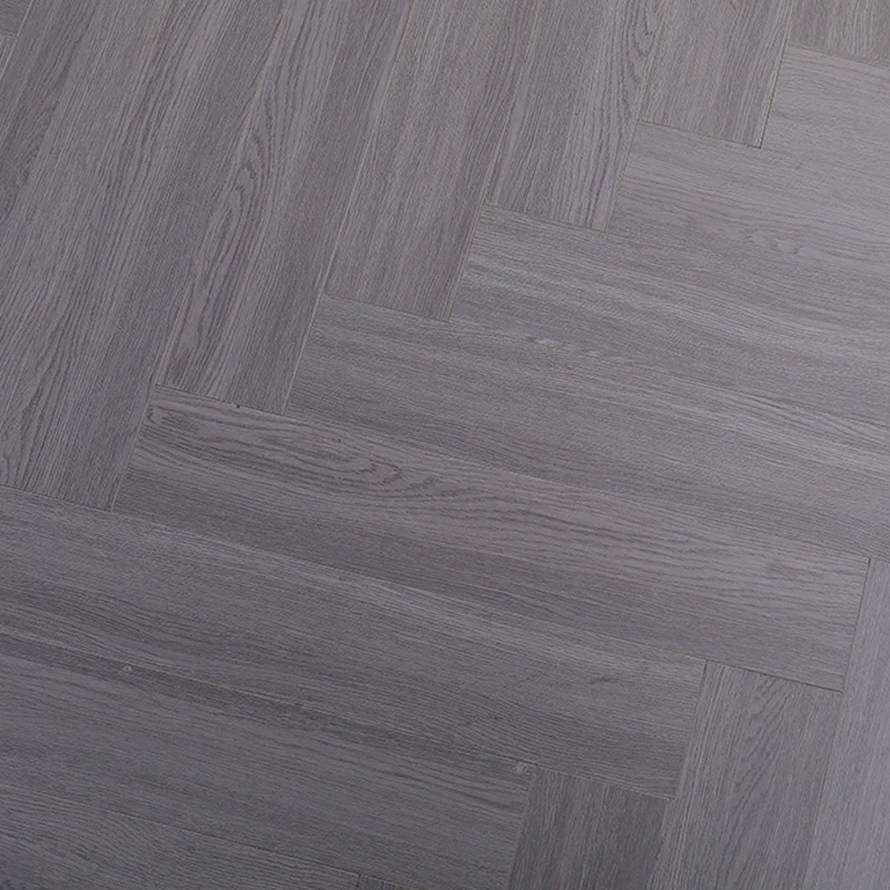 2024 China Popular Gray Herringbone Engineering Wood Flooring Simple Indoor Style Solid Wood Leather Click Modern Elegant