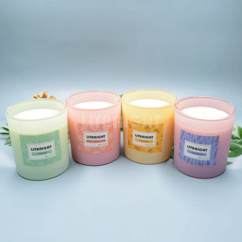 Scented candles birthday gift glass cups in bedroom Indoor smokeless plant soy wax Creative fragrance glass scented candle