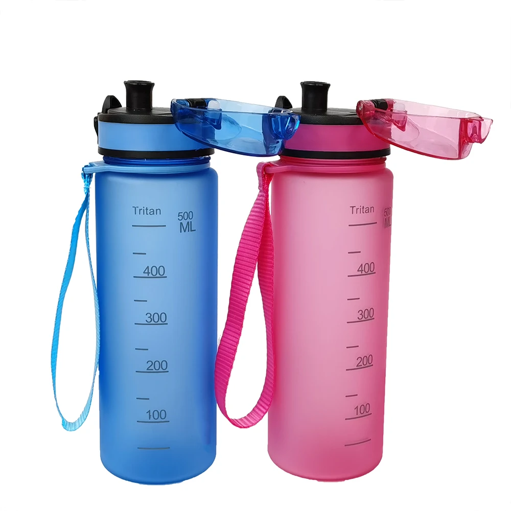 
500ml Personalized plastic frosted sports water bottles with Rubber Coating 