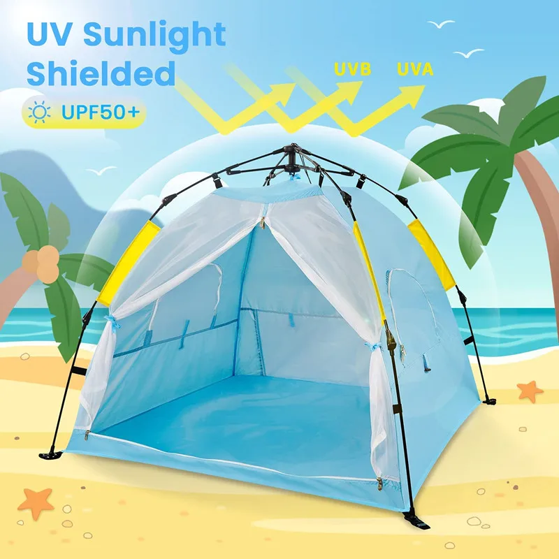 Super quality UPF 50+ UV protection automatic set up baby beach tent with pool and mosquito net
