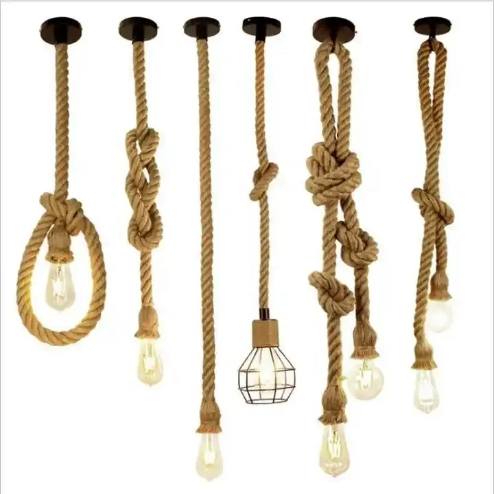Industrial Wind Hemp Rope Bamboo Tube Water Pipe Chandelier Restaurant Cafe Aisle Creative Decorative Chandelier