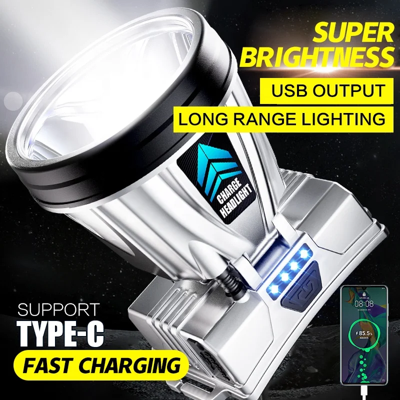 USB Rechargeable Motion Sensor Headlamp LED Head Torch 1800mAh Mining Camping Fishing Emergency Lantern