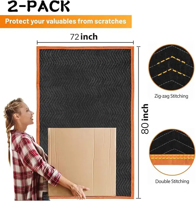 Heavy-duty quilted moving blankets, 1 pack, for furniture wrapping & protection.