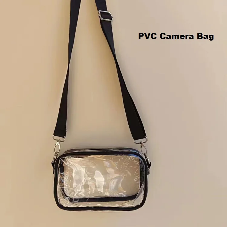 Custom Logo Stadium Approved PVC camera shaped bag crossbody design,women waterproof small camera shoulder sling bag