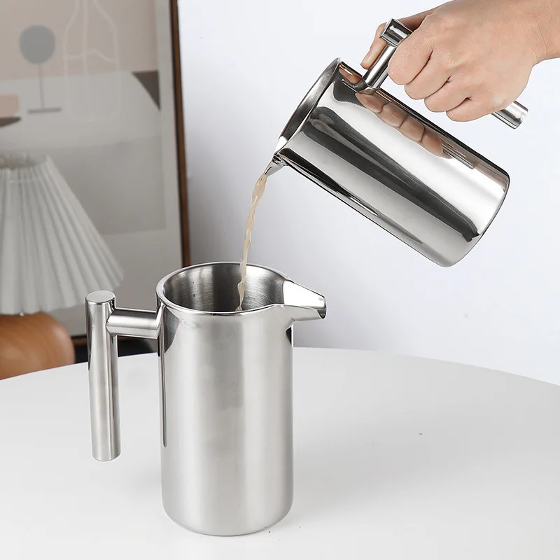 304 Stainless Steel European Hand Brewed 34oz Coffee Tea Maker French Coffee Pot Double Wall Tea Espresso Coffee Pot With Filter