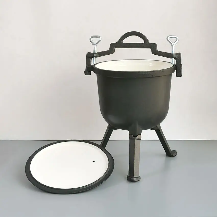 Customized logo Enameled cast iron cauldron poland camping pressure cooker three leg meat hunting pot