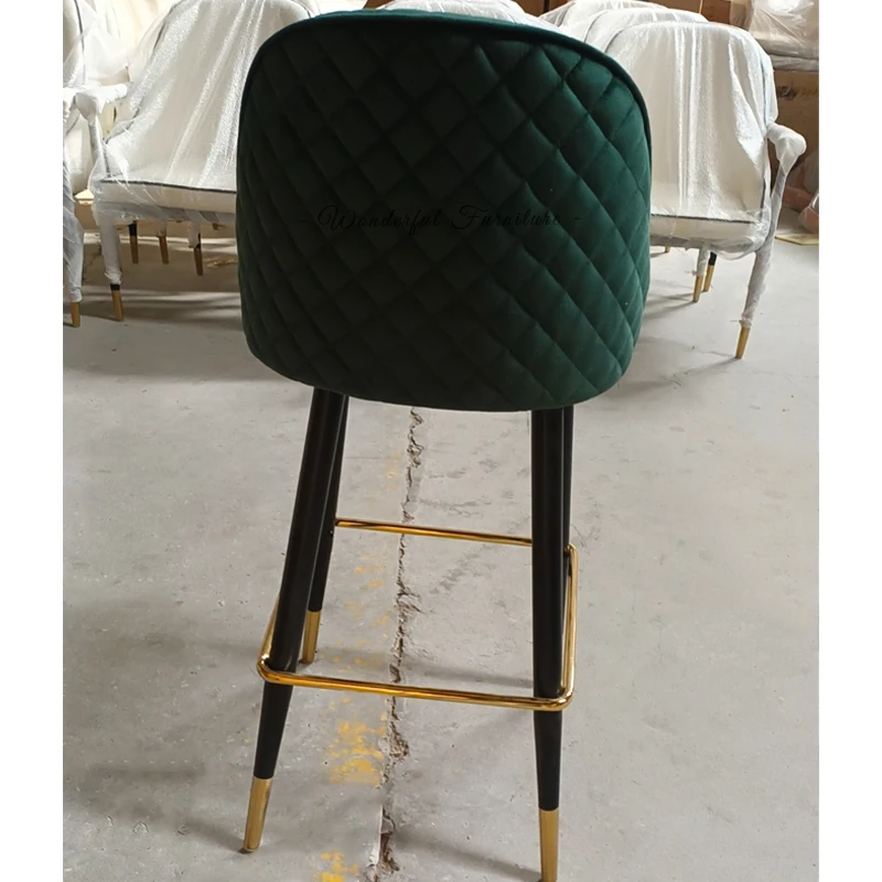Popular Breakfast Bar Stools Velvet High Chair Iron Leg Gold Corner Custom China Black Color Bar Stool