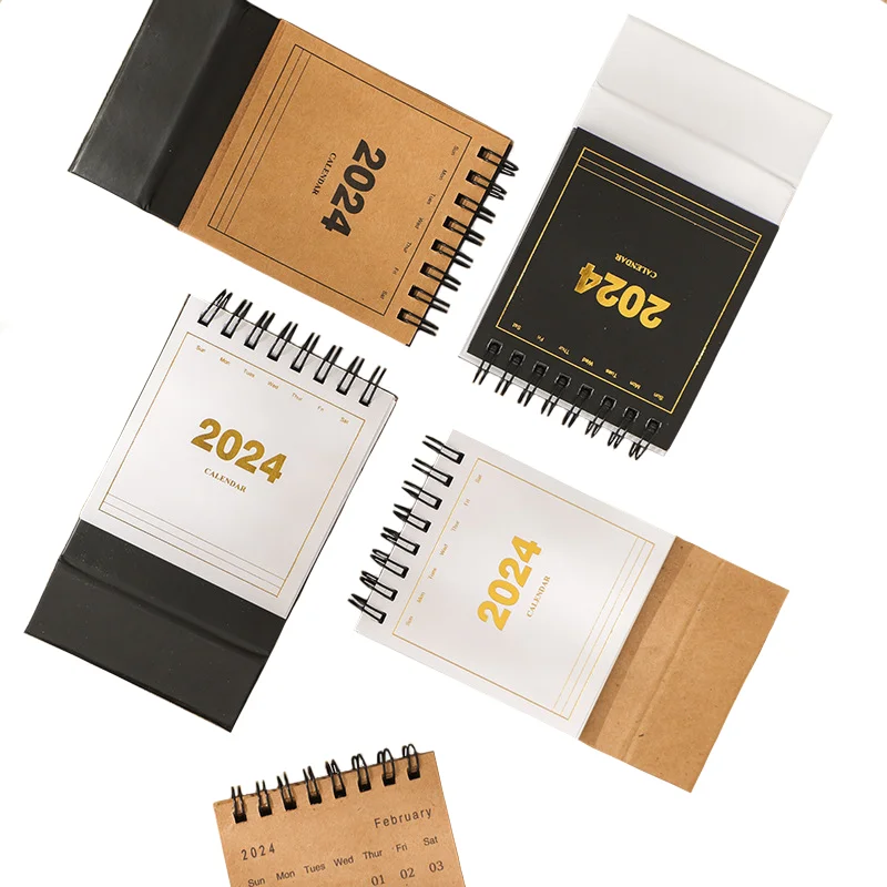 BECOL New Coming Creative Simple 2024 Desktop Calendar Double Coil Hardcover Mini Daily 365 Days Calendar Plan Memo Pad